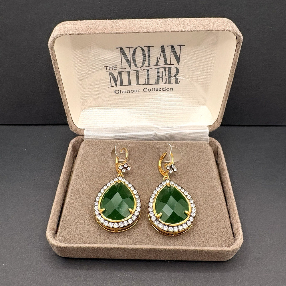 Vintage Nolan Miller Glamour Collection Royal Pear Drop Earrings Emerald Green